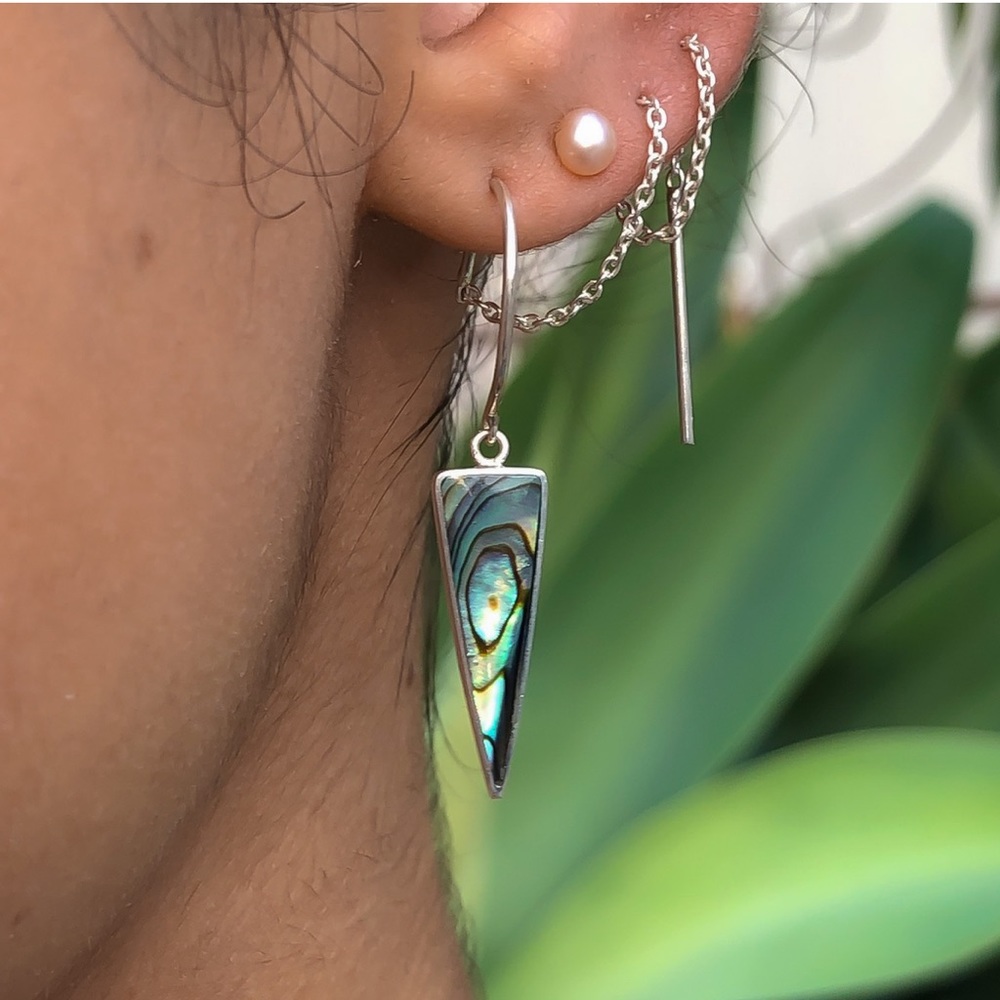 Betty Belts Triangle Ashley Ear Threader Earrings Abalone hook